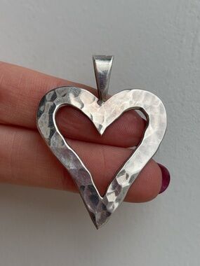 Sterling Silver Taxco Large Artisan Hammered Heart Pendant